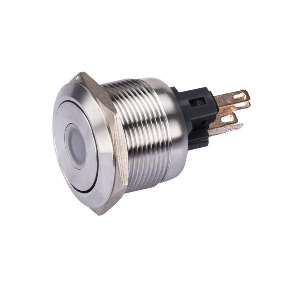 3pcs 22mm 3V 6V 12V 24V 220V Red Yellow Green Blue White Ring Angel Eye LED Light IP67 Waterproof Car Start Metal Switch(Silver,MOMENTARY 1NO1NC_Green LED_LED Voltage 5V)