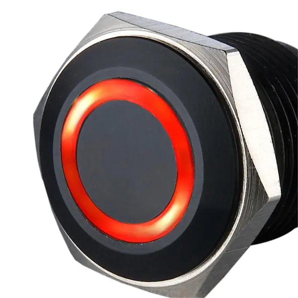 10 Pieces 19mm Black Aluminum Reset 3V 6V 12V 24V 230VRing Illuminated Anti Vandal Push Button Switch(Red,Latching 1NO1NC_LED Voltage 3V)