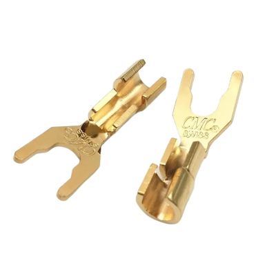 10Pcs Brass Speaker Y Spade Fork Connector U Type Banana Speaker Amplifier Socket Gold Plated