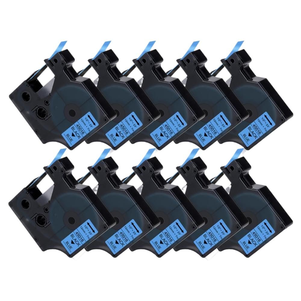 10PK 45013 45010 45018 D1 12mm 45016 45017 Label Tape 45022 45023 45024 Compatible with LabelManager 160 280 Labeling Machine Replacement Tapes(10PK Black on Blue)