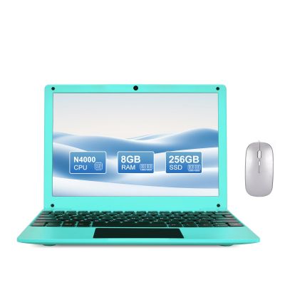 Fwmntu Mini Laptop Computer with Celeron N4000, 8GB RAM, 256GB SSD, HD IPS Screen, Portable Educational Notebook for Learning, Office Work (Blue)