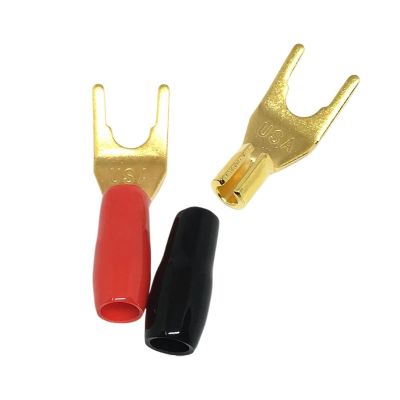 100Pcs Gold Plated Copper Solderless Speaker Cable Banana Y Spade Terminal Connector(Black)