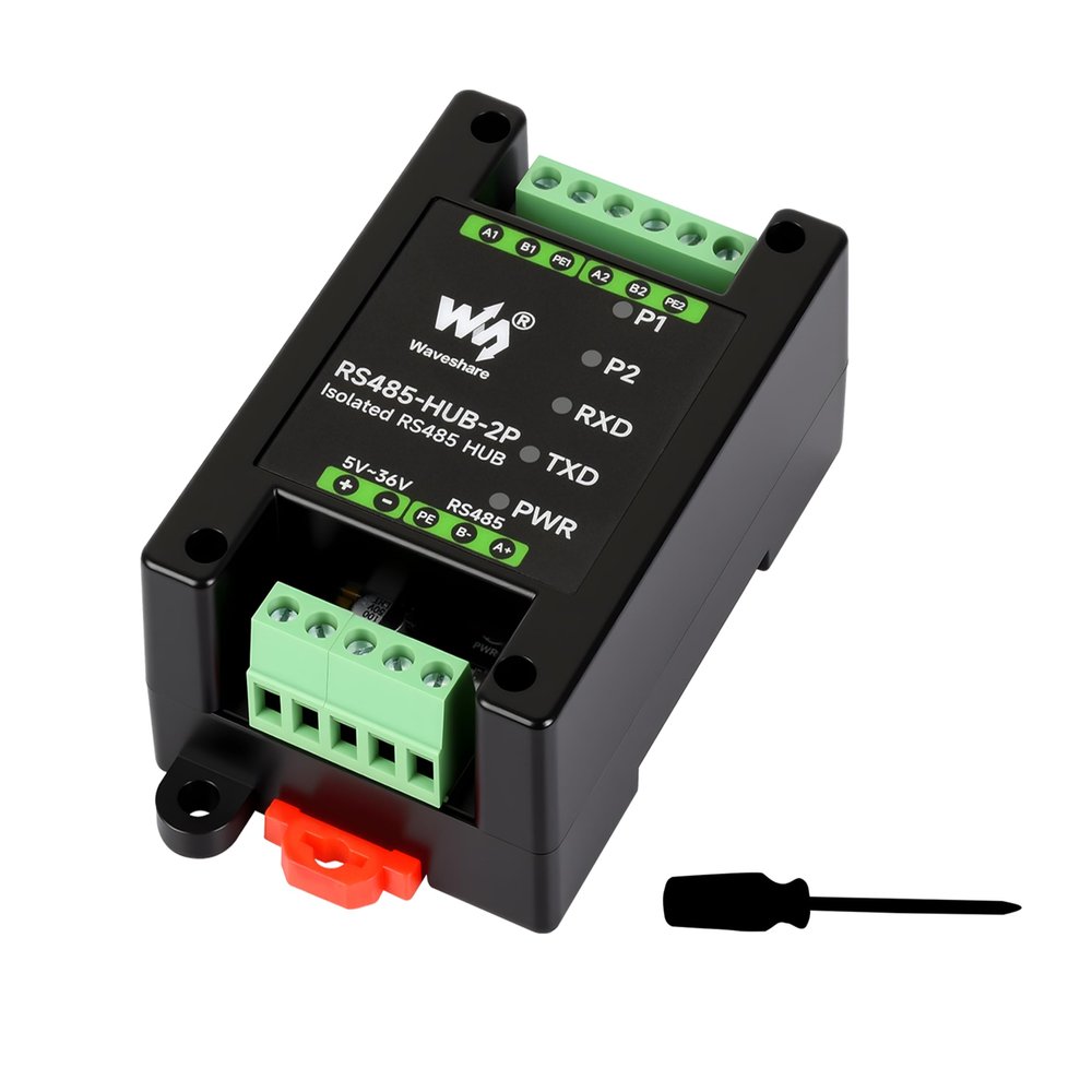 Industrial-Grade Isolated 2-Ch RS485 Hub, Expands 2-CH RS485 Sub Ports Via 1-CH RS485 Master Port, Supports RS485 Network Relay/Extension/Isolation Functions, Wide Baud Rate Range