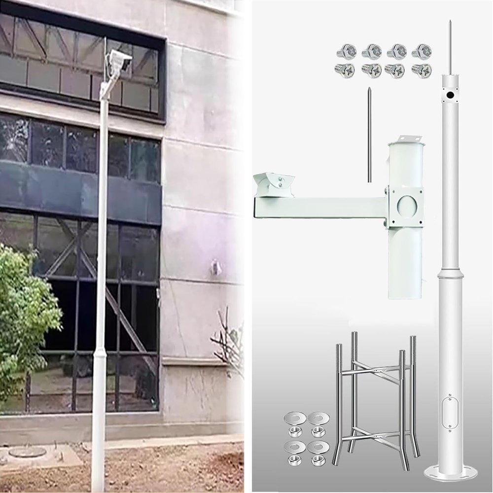 Camera Mounting Bracket Pole, Detachable Surveillance Camera Pole, Surveillance Post Stand for School Backyard Porch Patio Walkway(157.5in/400cm)