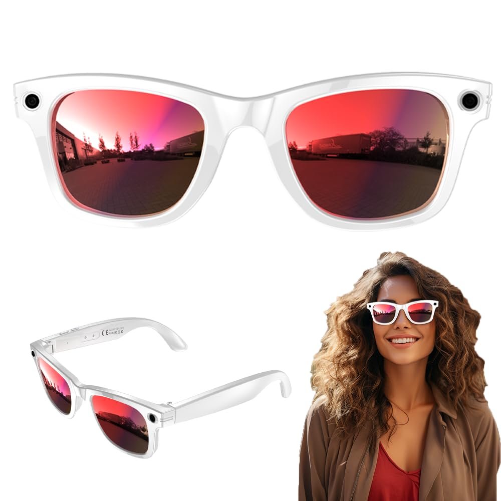Lezekar Smart Glasses for Men and Women with Speaker/Bluetooth Sunglasses,8mp Ai Bluetooth Camera Glasses with Music & Call Features,IP65 Waterproof with Support Multiple Translations (Red)