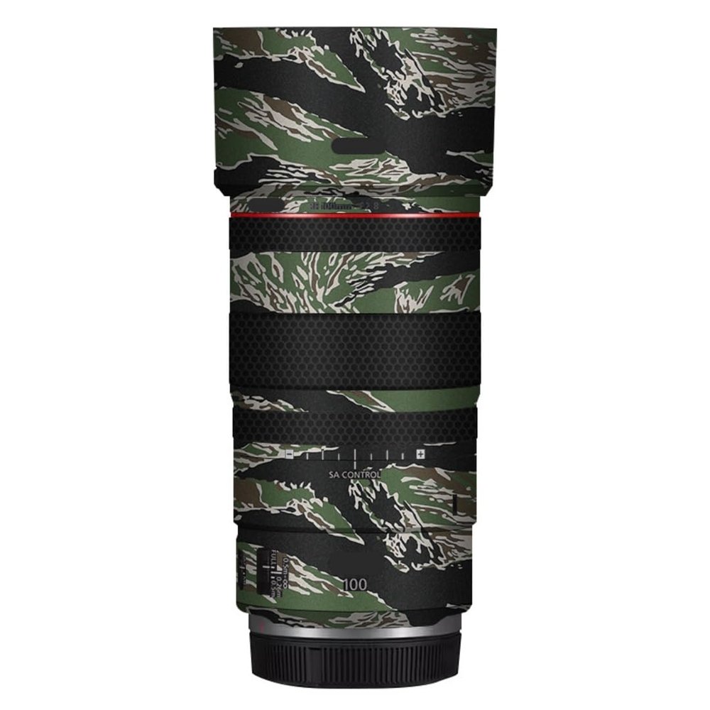 100 2.8 Lens Cap Skin Anti-Scratch Camera Sticker for Canon RF 100mm F2.8 Macro Protective Wrap Film Decal(Tiger Stripe Camo)