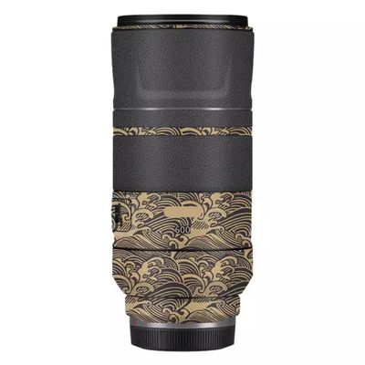 600 11 Lens Skin Vinyl Wrap Film Camera Protective Sticker for Canon RF 600mm F11 Photography Accessories(Wave Gold+Leather Black)
