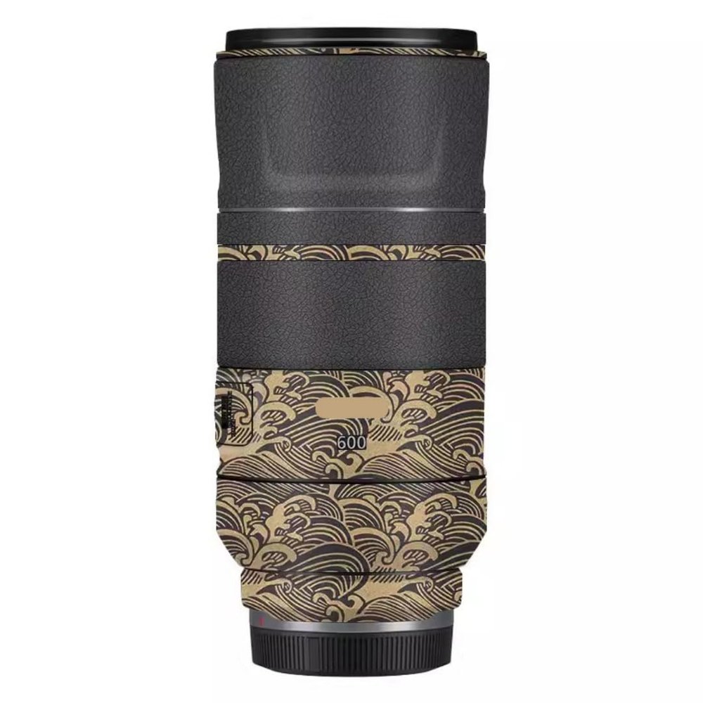 600 11 Lens Skin Vinyl Wrap Film Camera Protective Sticker for Canon RF 600mm F11 Photography Accessories(Wave Gold+Leather Black)