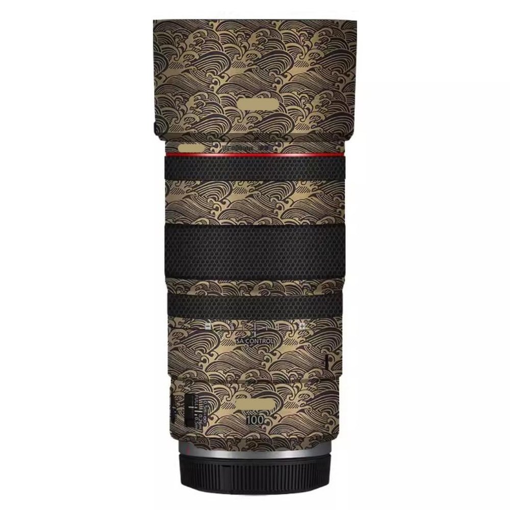 100 2.8 Lens Cap Skin Anti-Scratch Camera Sticker for Canon RF 100mm F2.8 Macro Protective Wrap Film Decal(Wave Gold)