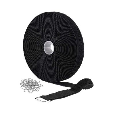 Hook and Loop Straps Adjustable with Buckles Reusable Cable Ties Self Sticky Black Nylon Cable Straps for Garage Office- 2cmx500cm