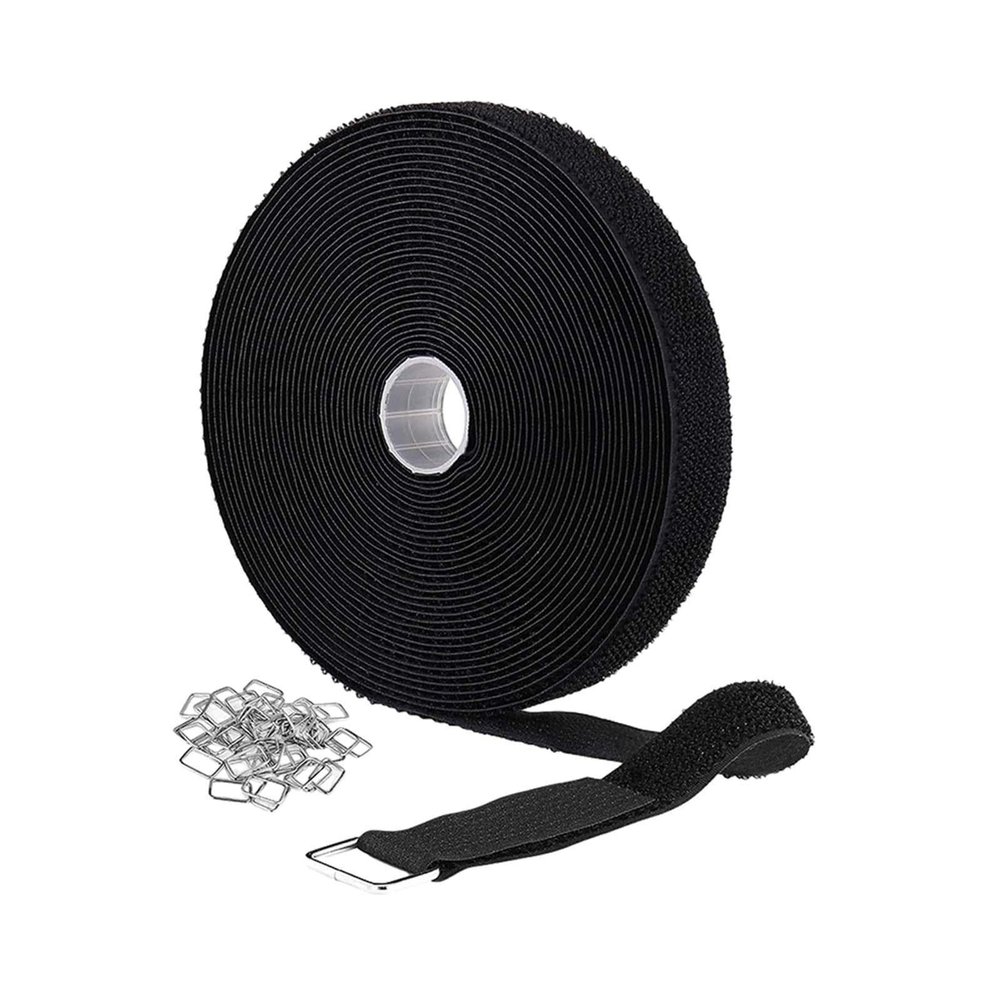 Hook and Loop Straps Adjustable with Buckles Reusable Cable Ties Self Sticky Black Nylon Cable Straps for Garage Office- 2cmx500cm