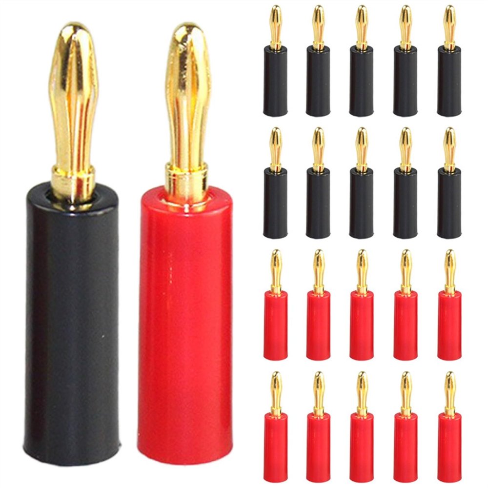 10/40PCS 4mm Gold Plated Speaker Banana Connector Horn Speakers Banana for Audio Video Speaker Cable Adapter(10 Red)