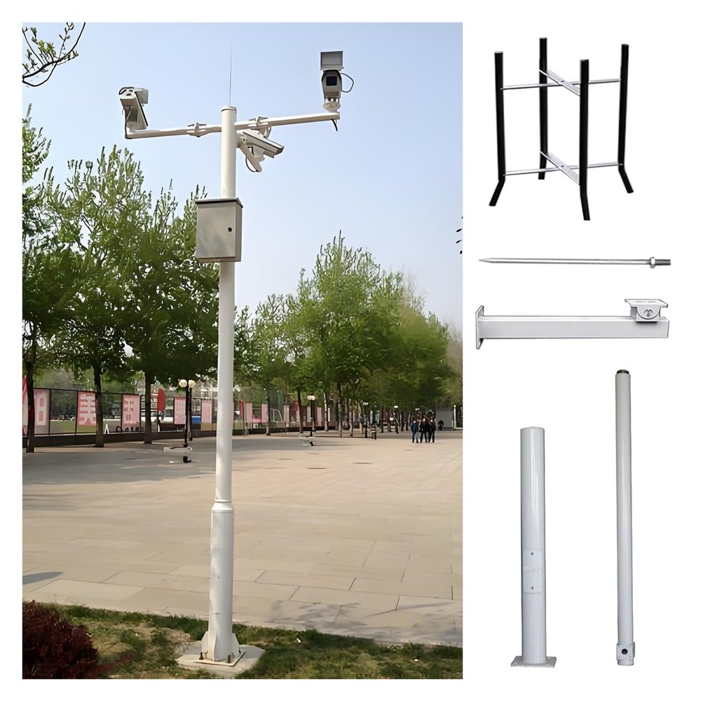 6.6 8.2 9.8 11.5 13.1 14.8 16.4 19.7ft Tall White Floor Holder Stand Mount for Security Camera, Floor Security Camera Holder Easy Assembly & Detachable(B,157 1/2 in(400cm))