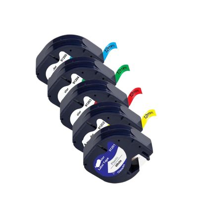 12mm LT Tape 5PK 10PK Compatible with White Label Tape Plastic 91201 91221 91331 91202 for LT100H LT-100H Label Maker Universal Replacement Tape(5Mixed Colors)