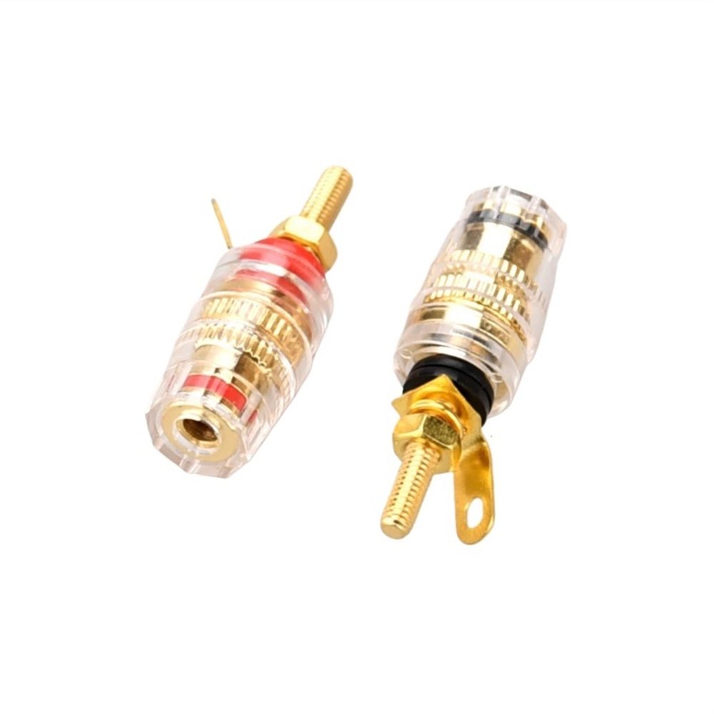 2 pcs Speaker Terminal Connector Binding Post Amplifier Pure Cupper Gold-Plated Banana Socket Small Size(1 Set (2 Pieces),A 1 Black and 1 Red)