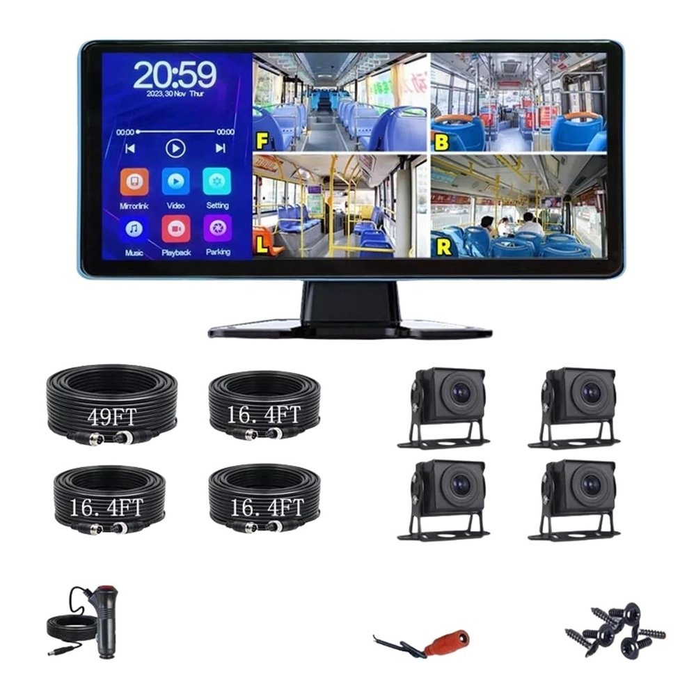 10.36'' Touch 4CH Split Screen Car DVR With AHD Backup Camera1080P MP4 Driving Recorder Monitor Black Box For Truck Bus Trailer(4 CH System A,None)