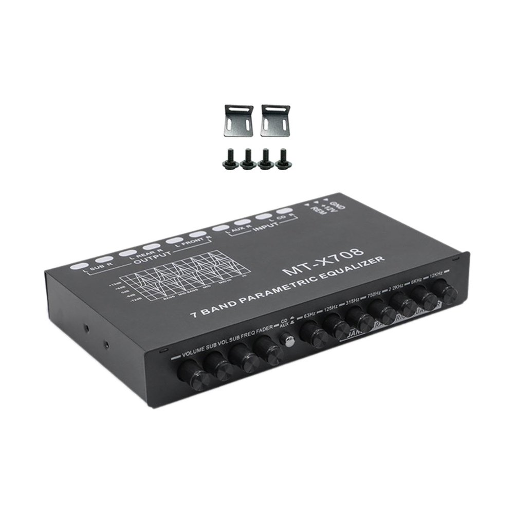 7 Band Equalizer DSP Chip CD AUX Inputs Adjustable Car Audio Equalizer 18.5cmx11cmx3cm Black