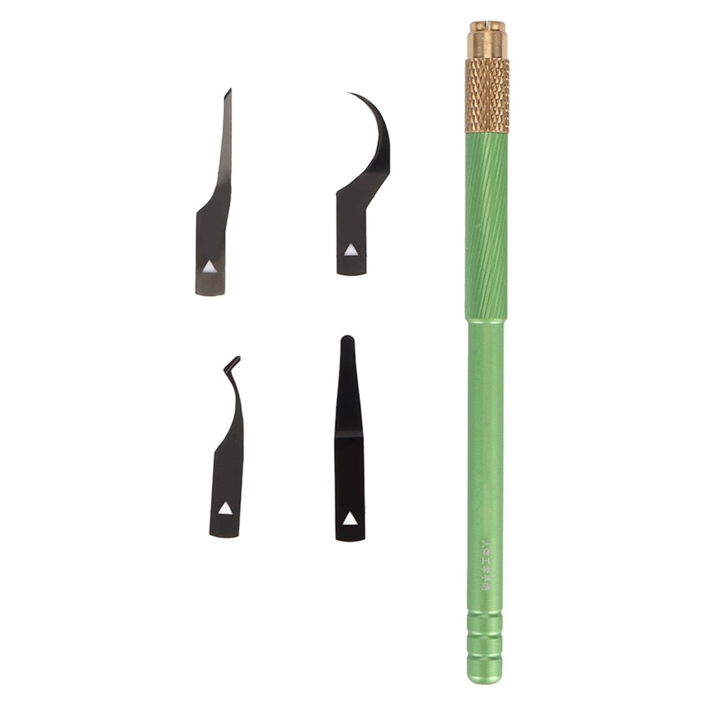 SIXRUN 4 in 1 Degumming Knife Set with Non Slip, Ergonomic Handle for Comfortable Grip, Blades, Aluminum Alloy, Copper Head iOS Mobile Phone Motherboard Repair (Green A)