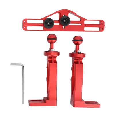 Dual Handheld Diving Flashlight Bracket STABILIZER for Underwater Photography Black (Red)
