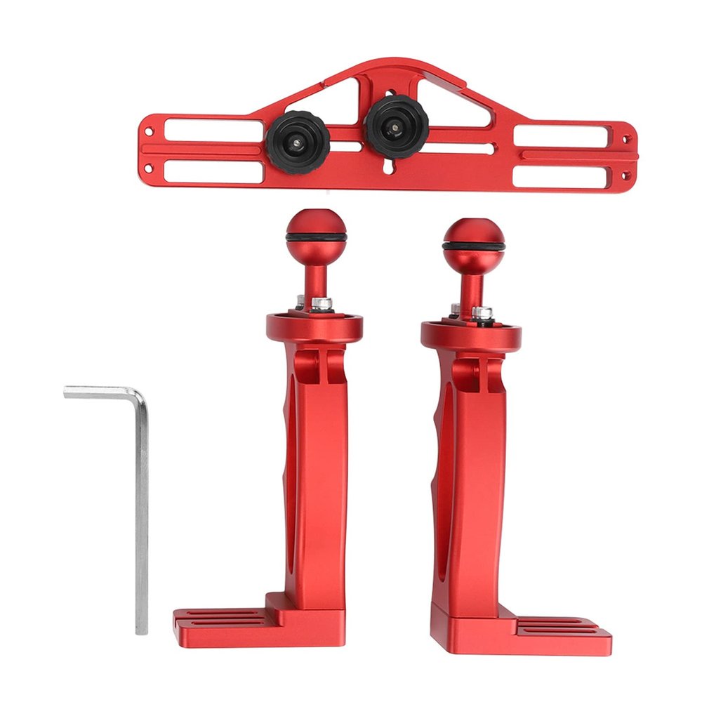 Dual Handheld Diving Flashlight Bracket STABILIZER for Underwater Photography Black (Red)