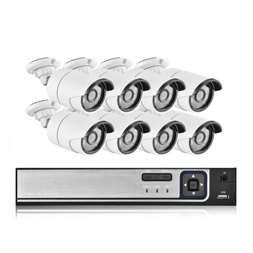 JUCFRDNJ H.265+ 8CH 5MP HD POE NVR Kit CCTV Security System AI Audio Face Detect IP Camera Outdoor 2592X1944 P2P Video Surveillance Set(None,8CH NVR and 8 Camera_AU Plug)