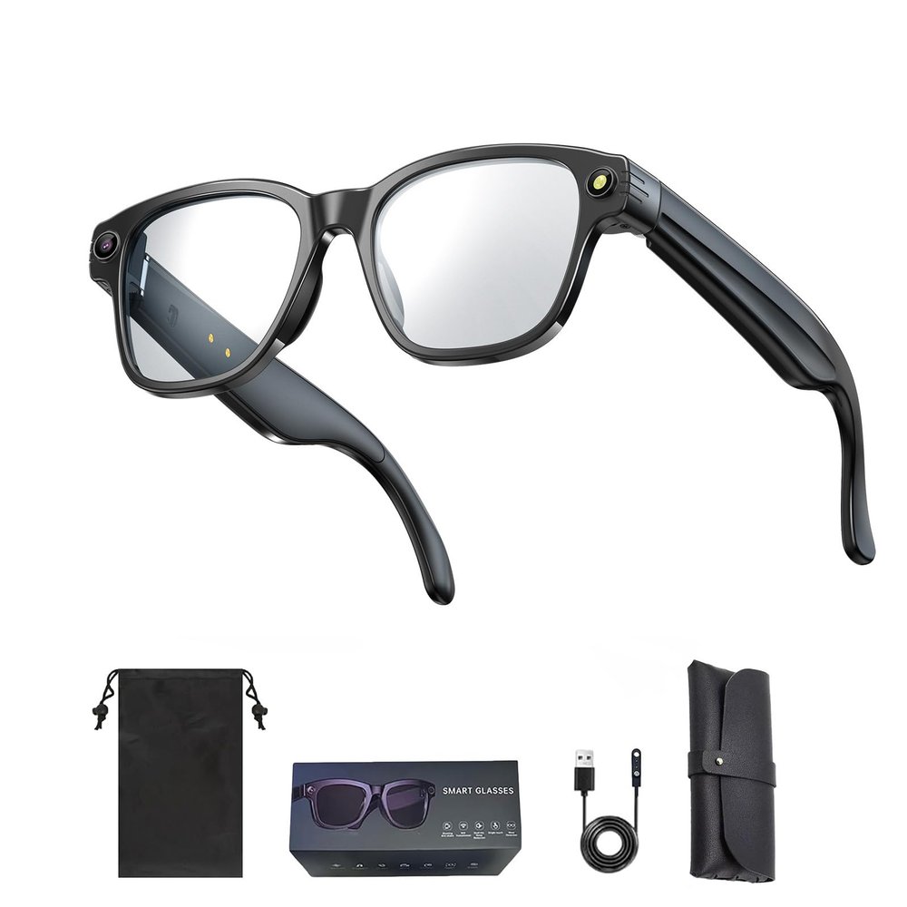 AI Smart Glasses with 8MP Camera, 160+ Languages Translation, Real-Time Voice Bluetooth Smart Sunglasses for Travel/Meetings (Transparent)