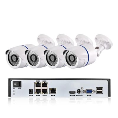 JUCFRDNJ 4CH H.265+1080P 48V POE 2MP NVR CCTV Camera System Outdoor Security 1080P IP Camera P2P Video Surveillance System NVR Kit(None,NVR and 4CAMERA_AU Plug)