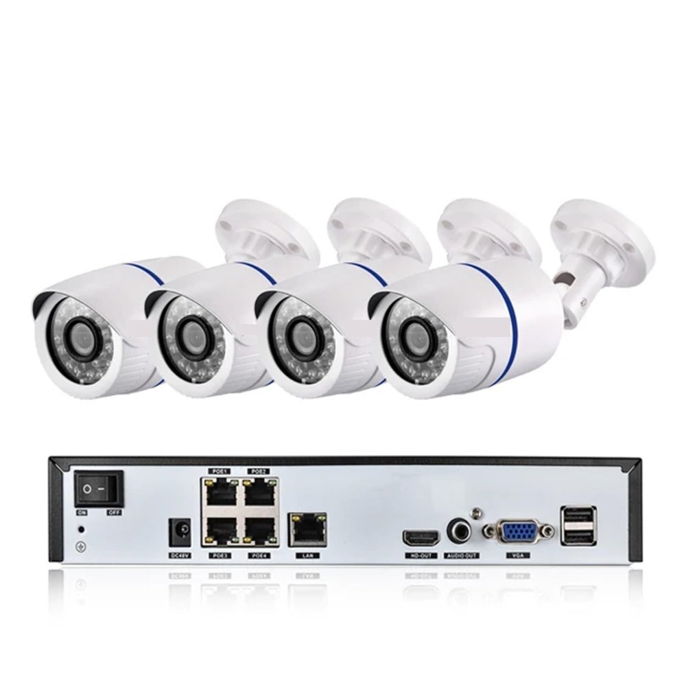 JUCFRDNJ 4CH H.265+1080P 48V POE 2MP NVR CCTV Camera System Outdoor Security 1080P IP Camera P2P Video Surveillance System NVR Kit(None,NVR and 4CAMERA_AU Plug)