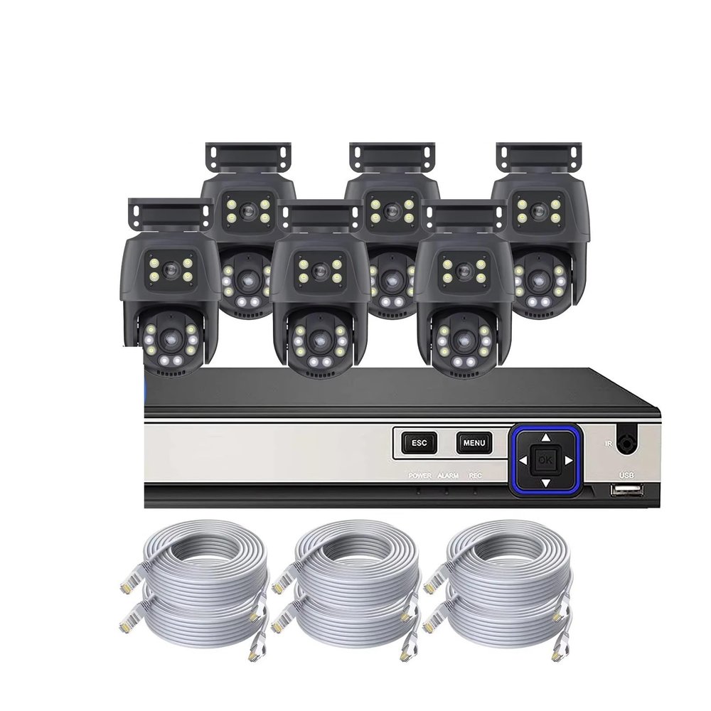 JUCFRDNJ NVR Security Video Surveillance Kit Two Way Audio POE 6MP Color Night Outdoor Vision Dual Lens PTZ Surveillance System(None,8CH and 6PCS 6MP)