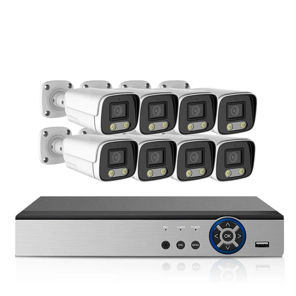 JUCFRDNJ 10CH 8MP HD Video Surveillance POE IP Camera Full-Color Night Vision Security Outdoor Smart 4K CCTV NVR 2-Way Audio System Kit(1T,10CH NVR 8PCS CAM_UK Plug)