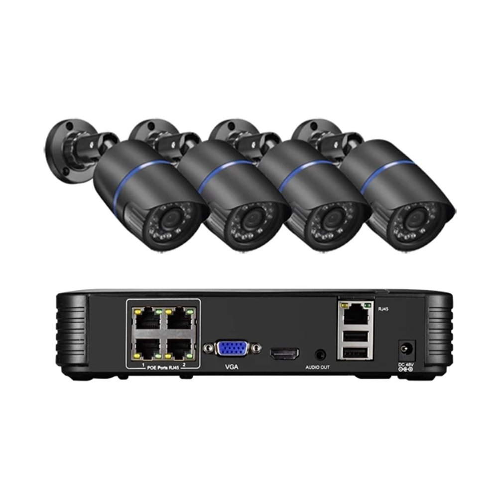 JUCFRDNJ 8MP Home Video Surveillance Set 48V POE CCTV Motion Detection AI Security Camera System Kit NVR Audio Outdoor Night Visi(1T,4CH NVR and 4 Camera)