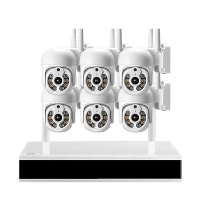 JUCFRDNJ 3MP 8CH PTZ Security Camera System 2304 * 1296 POE NVR Kit CCTV Outdoor Metal White H.265X Video Surveillance IP Camera Set(2T,8CH NVR and 6Cameras)