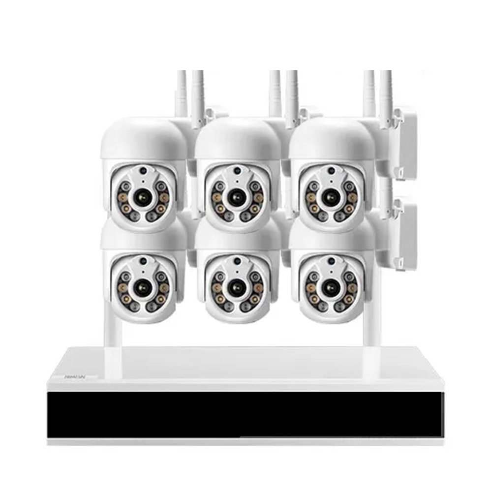 JUCFRDNJ 3MP 8CH PTZ Security Camera System 2304 * 1296 POE NVR Kit CCTV Outdoor Metal White H.265X Video Surveillance IP Camera Set(2T,8CH NVR and 6Cameras)