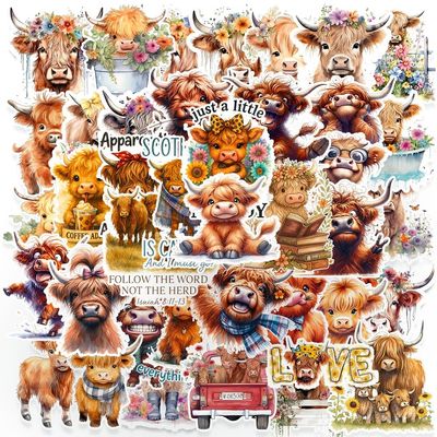 100 PCS Highland Cow Stickers,Funny Highland Cow Stickers,Waterproof Vinyl Decals for Laptop,Water Bottle,Journal, Scrapbook