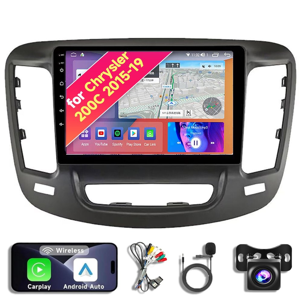8Core 8+128GB Android 14 Car Radio Stereo for 2015-2019 Chrysler 200 200C - 10.1" QLED Touch Screen, Upgrade Dash Kit with CarPlay & Android Auto, GPS Navigation, SWC Support, Bluetooth 5.0, WiFi,