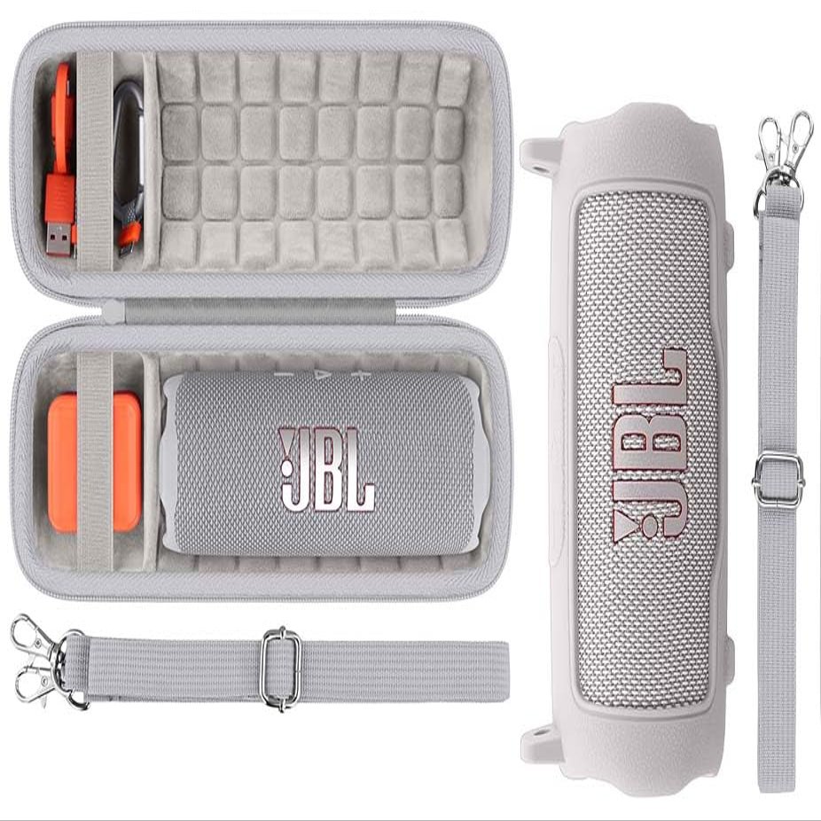 Baval White Hard Case+White Silicone Cover for JBL Flip 7 Bluetooth Speaker