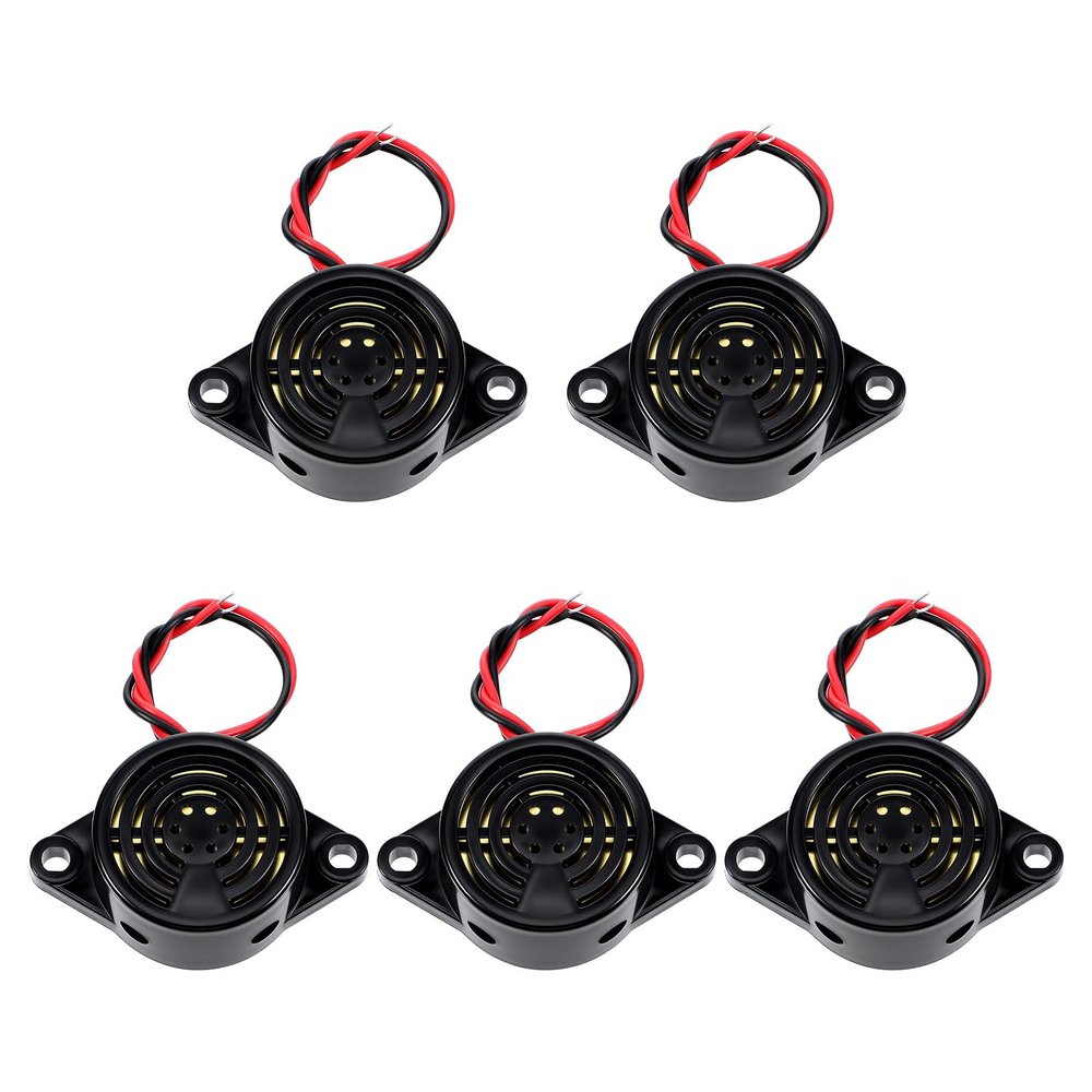 5PCS DC 3-24V 100dB Active Piezo Electronic Buzzer, 2-Wire Leads Electric Alarmer Black Beep Tone Alarm Ringer Continous Sound