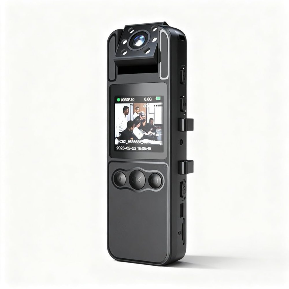 QWUUYEC 1080P Body Camera with Audio, Video Recording, 180 Rotatable Lens, IR Night, One-Key Alarm - Portable Wearable Mini Webcam, Hands- for Law Enforcement