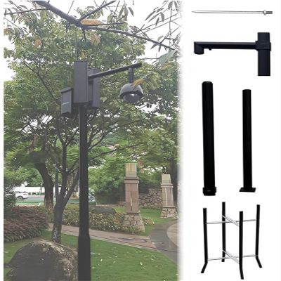 6-20FT Adjustable Solar Camera Pole,Outdoor Security Post with Mounting Bracket & Lightning Protection,Pole for Surveillance Camera Ground Mount(1,350cm/137.8in)