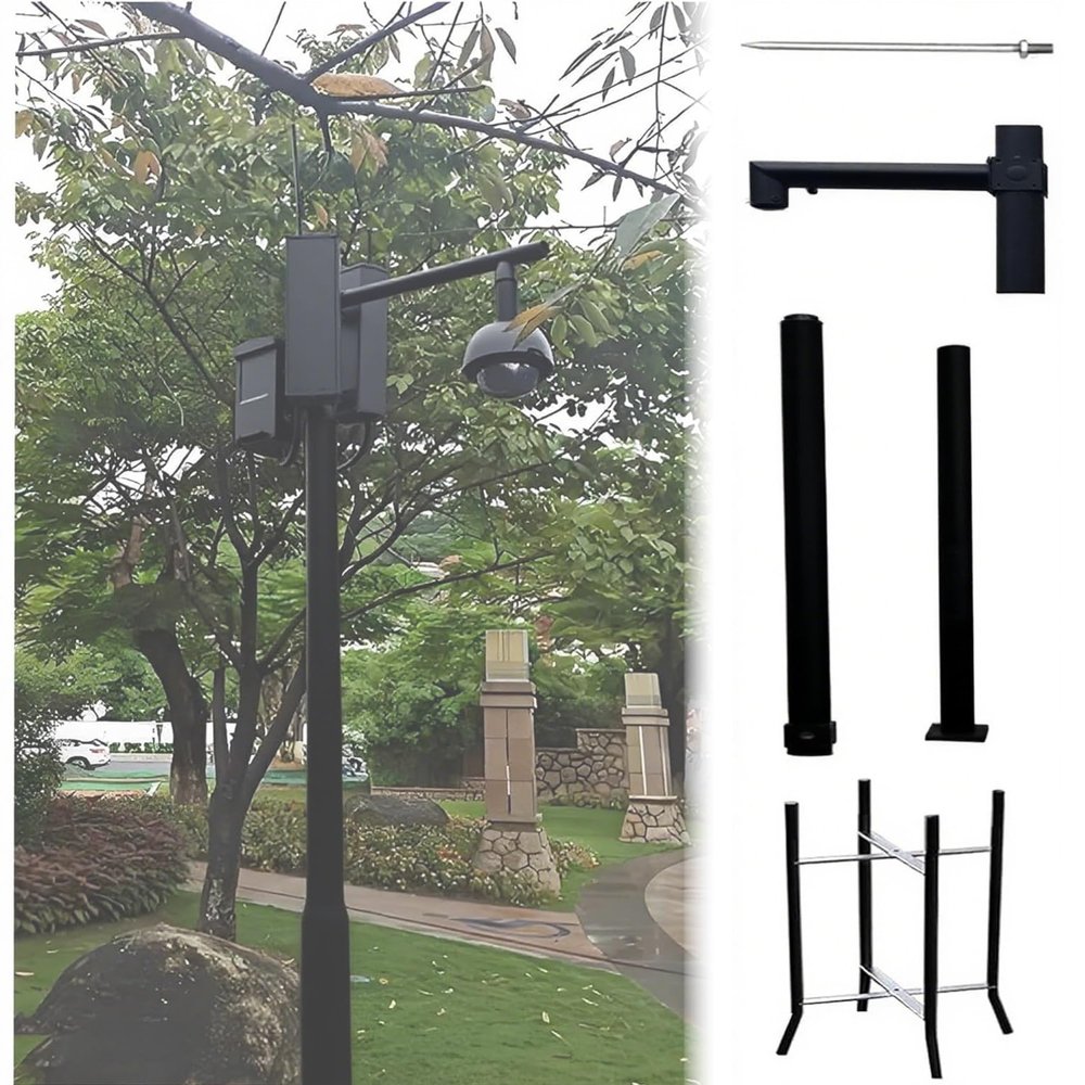6-20FT Adjustable Solar Camera Pole,Outdoor Security Post with Mounting Bracket & Lightning Protection,Pole for Surveillance Camera Ground Mount(1,350cm/137.8in)