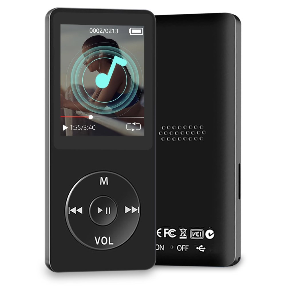 Bluetooth MP3 Music Player with 64GB TF Card, Mini Portable MP3 Players with Speaker and Earbuds, Supports Alarm Clock, FM Radio, Recording Function, Up to 128GB Memory Storage