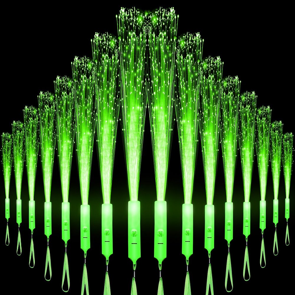 U-MOJOK 27 PCS Green Fiber Optic Wands Glow Sticks, Light Up Fiber Optic Lights Rod with 3 Light Modes, Sparklers Fireworks Sticks for Wedding, Concerts, Halloween,Christmas,New Year Party