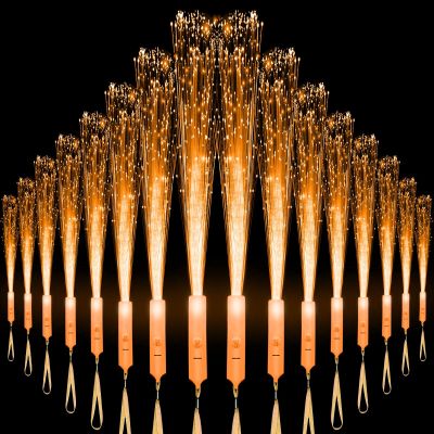 27 PCS Orange Fiber Optic Wands Glow Sticks, Light Up Fiber Optic Lights Rod with 3 Light Modes, Sparklers Fireworks Sticks for Wedding, Thanksgiving, Halloween,Christmas,New Year