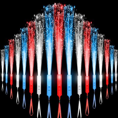 U-MOJOK 27 PCS Red Blue White Fiber Optic Wands Glow Sticks, Light Up Fiber Optic Lights Rod with 3 Light Modes, Sparklers Fireworks Sticks for Wedding, Concerts, July 4th, Halloween,Christmas