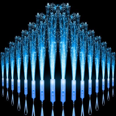 U-MOJOK 27 PCS Blue Fiber Optic Wands Glow Sticks, Light Up Fiber Optic Lights Rod with 3 Light Modes, Sparklers Fireworks Sticks for Wedding, Concerts, Halloween,July 4th, Neon Party