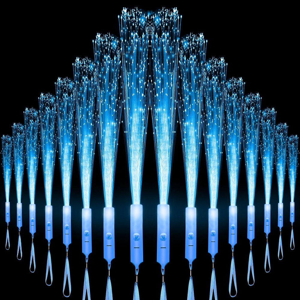 U-MOJOK 27 PCS Blue Fiber Optic Wands Glow Sticks, Light Up Fiber Optic Lights Rod with 3 Light Modes, Sparklers Fireworks Sticks for Wedding, Concerts, Halloween,July 4th, Neon Party