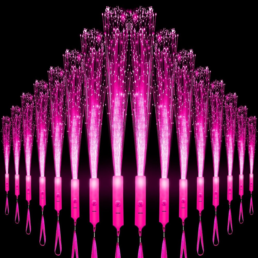 27 PCS Pink Fiber Optic Wands Glow Sticks, Light Up Fiber Optic Lights Rod with 3 Light Modes, Sparklers Fireworks Sticks for Valentine's Day, Wedding, Concerts, Halloween,Christmas, Neon Party