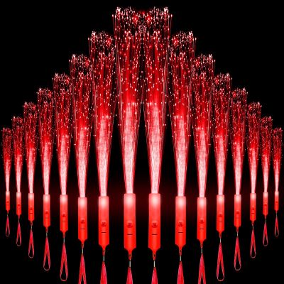 U-MOJOK 27 PCS Red Fiber Optic Wands Glow Sticks, Light Up Fiber Optic Lights Rod with 3 Light Modes, Sparklers Fireworks Sticks for Wedding, Concerts,July 4th, Halloween,Christmas,New Year