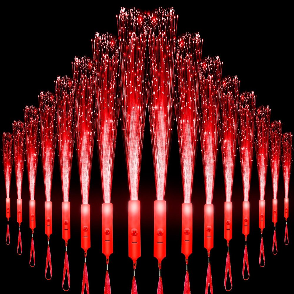 U-MOJOK 27 PCS Red Fiber Optic Wands Glow Sticks, Light Up Fiber Optic Lights Rod with 3 Light Modes, Sparklers Fireworks Sticks for Wedding, Concerts,July 4th, Halloween,Christmas,New Year