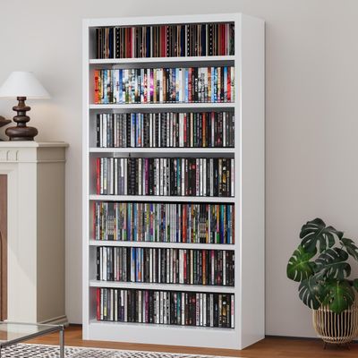 DUTYSEST Metal DVD Storage Cabinets White, 7-Tier CD Storage Rack with Adjustable Shelves for CD Holder, Books, Games, Book Shelf for Living Room & Home Office